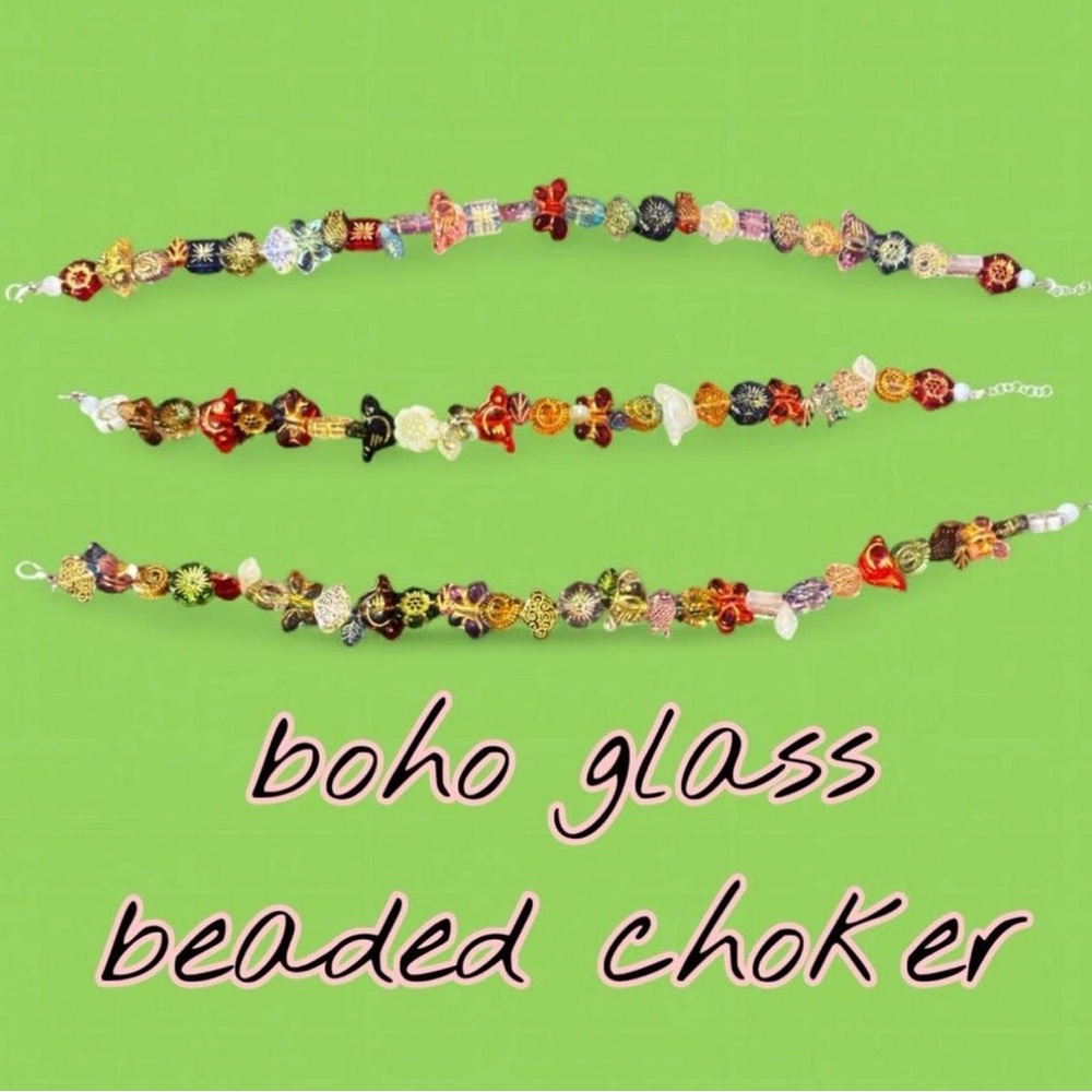 Boho Glass Beaded Choker Necklace - Multicolor